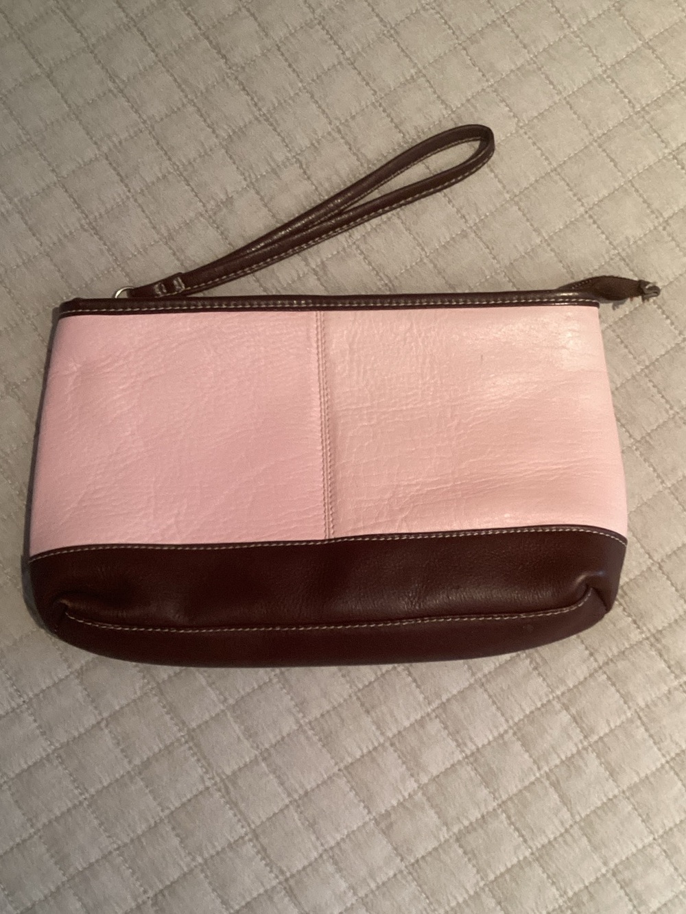Vintage Latico Two-Tone Leather Wristlet Pouch Pink & Brown